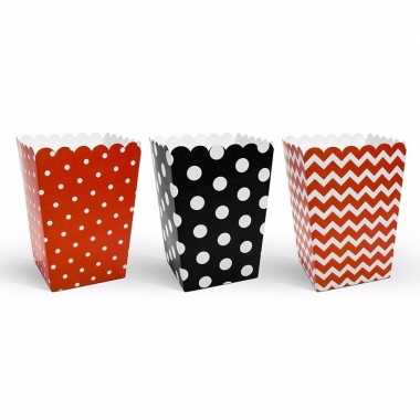 Bioscoop popcorn bakjes rood/zwart stuks