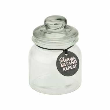 Glazen voorraadpotten snoepjes/koekjes eat and repeat