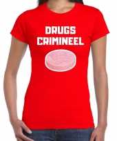 Drugs crimineel verkleed t-shirt rood dames